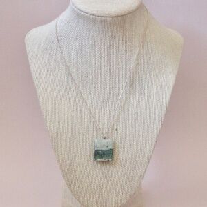 Handmade Women’s Blue Square Stone Pendant Necklace